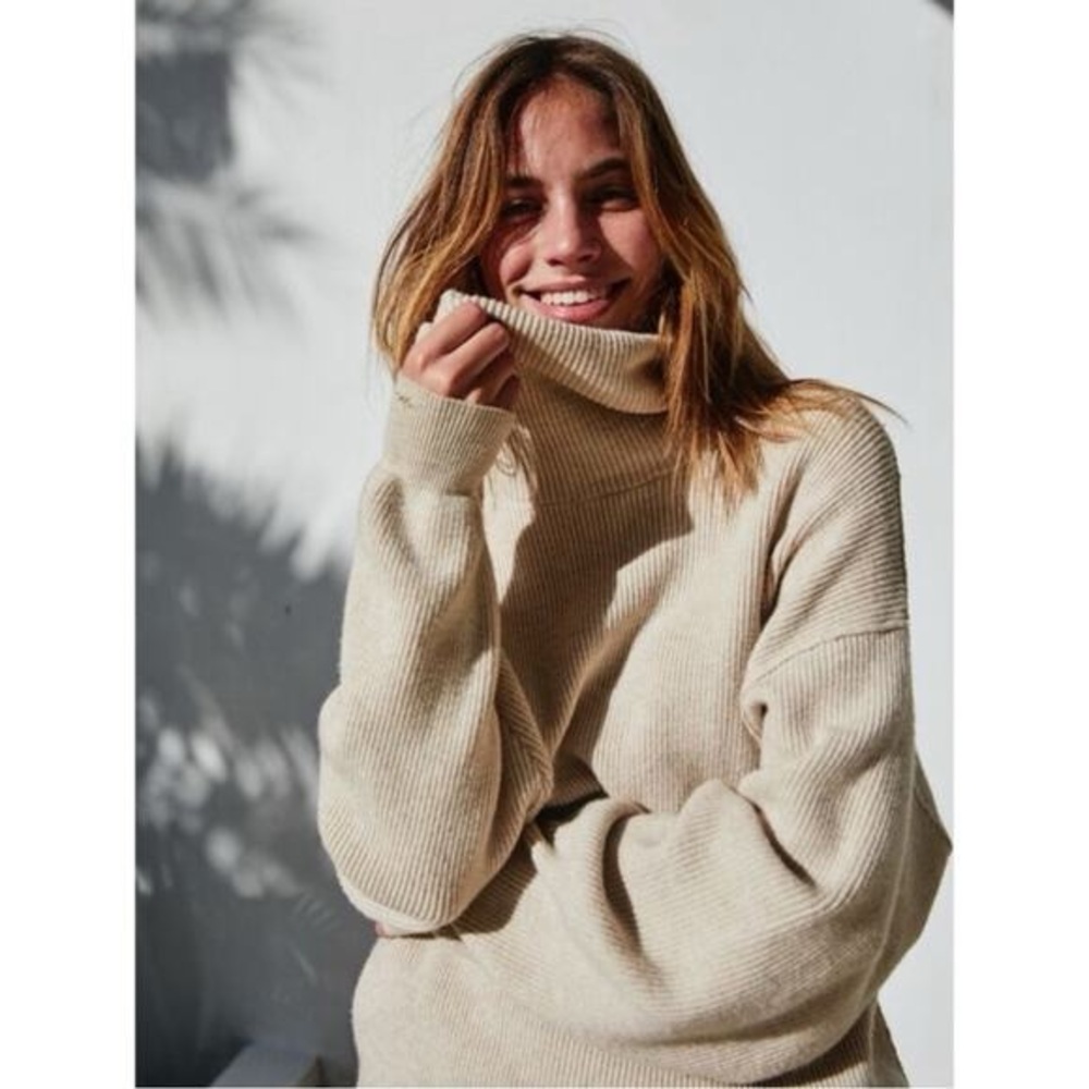 Free People Softly Structured Cowl Neck Knit Tunic Sweater